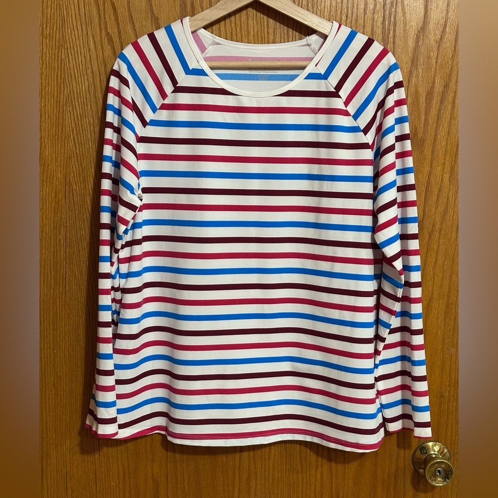 SPANX‎ women’s 1X Long Sleeve Shirt - Red, Blue, and White Stripes AB